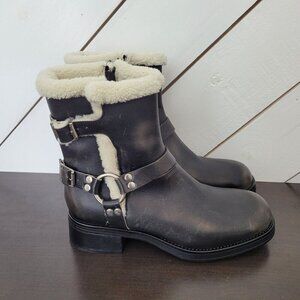 NWOB  Steve Madden Brixton-F Lined Black Distressed Leather Buckle Moto Boots 11